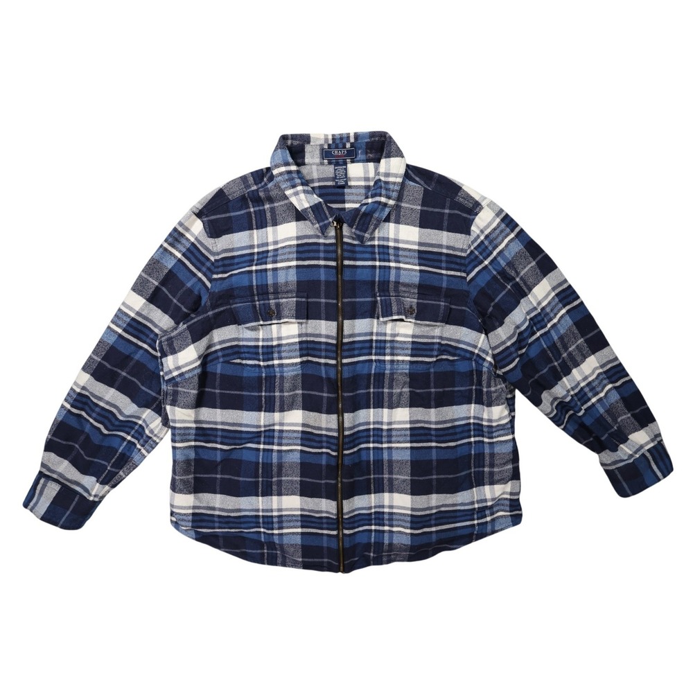 Chaps Denim Full Zip Flannel Shirt Womens 2XL Blue Plaid Excellent Cotton Jacket